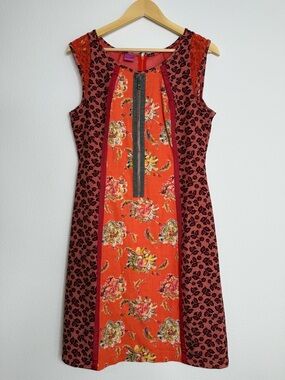 Save The Queen! Sleeveless Short Dress SZ L Orange Pink Floral Print